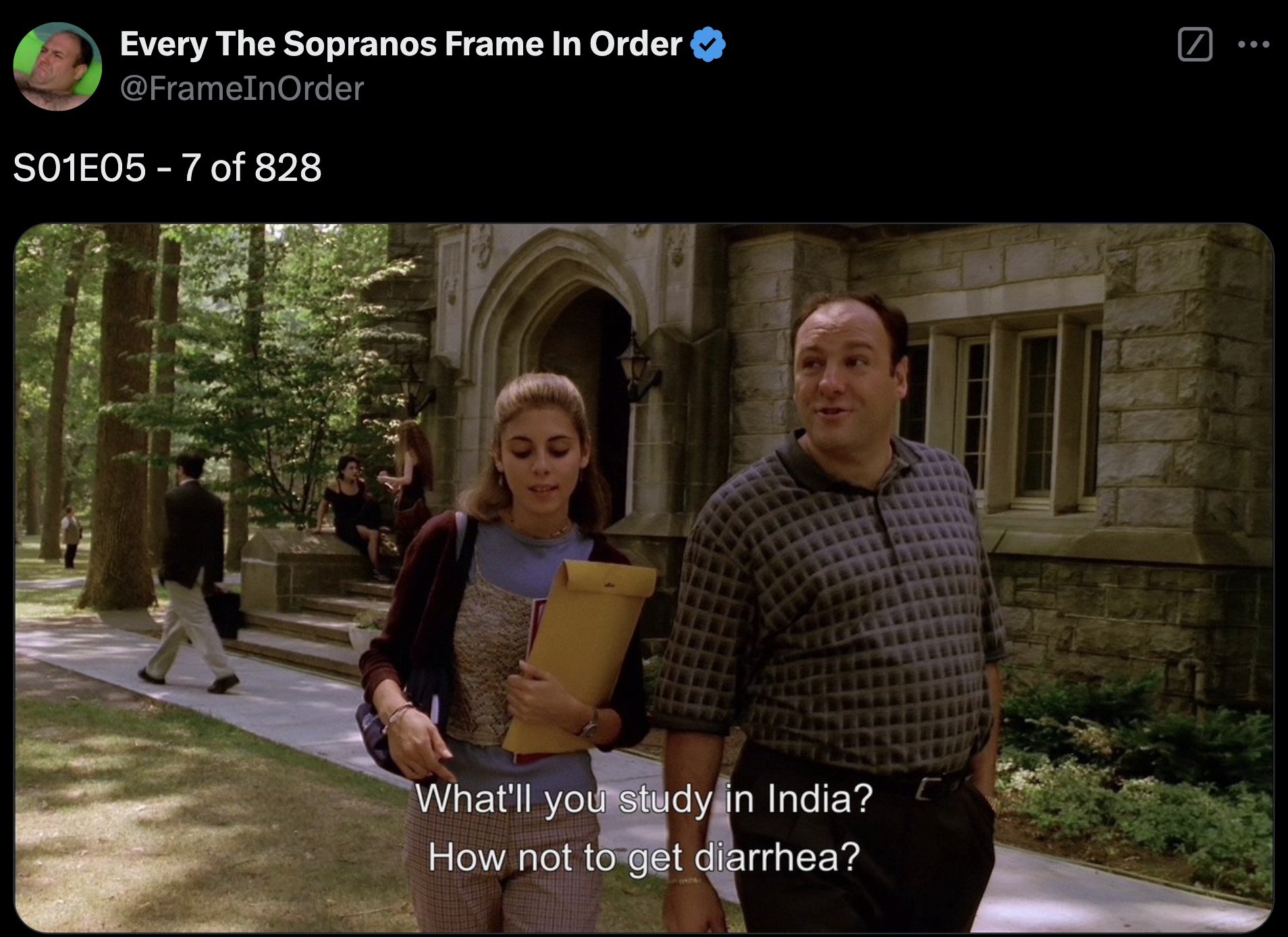 screenshot - Every The Sopranos Frame In Order S01E057 of 828 What'll you study in India? How not to get diarrhea?